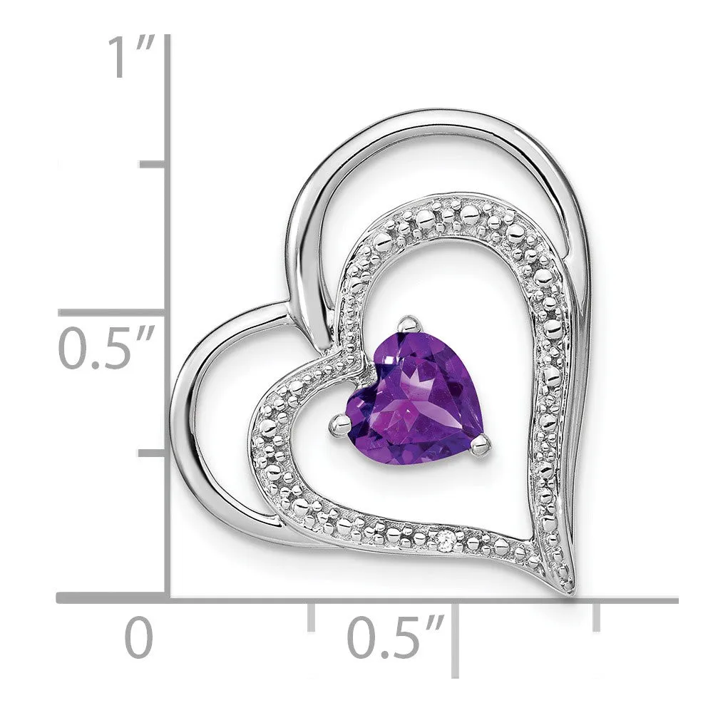 10k White Gold Amethyst and Diamond Heart Chain Slide