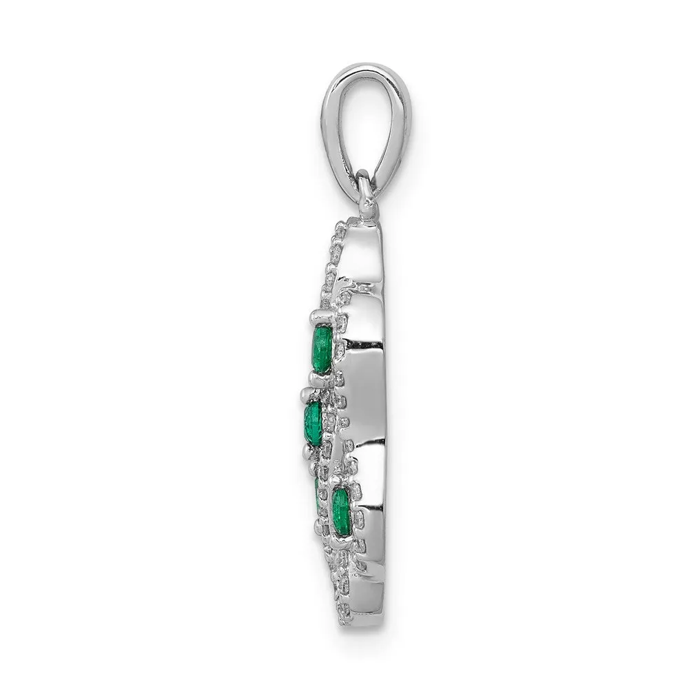 14k White Gold Twist Diamond and Emerald Fancy Pendant