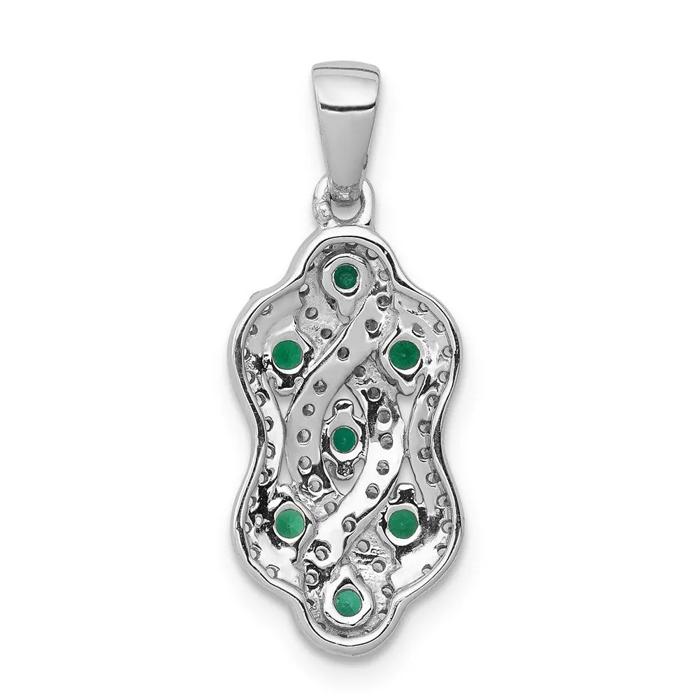14k White Gold Twist Diamond and Emerald Fancy Pendant
