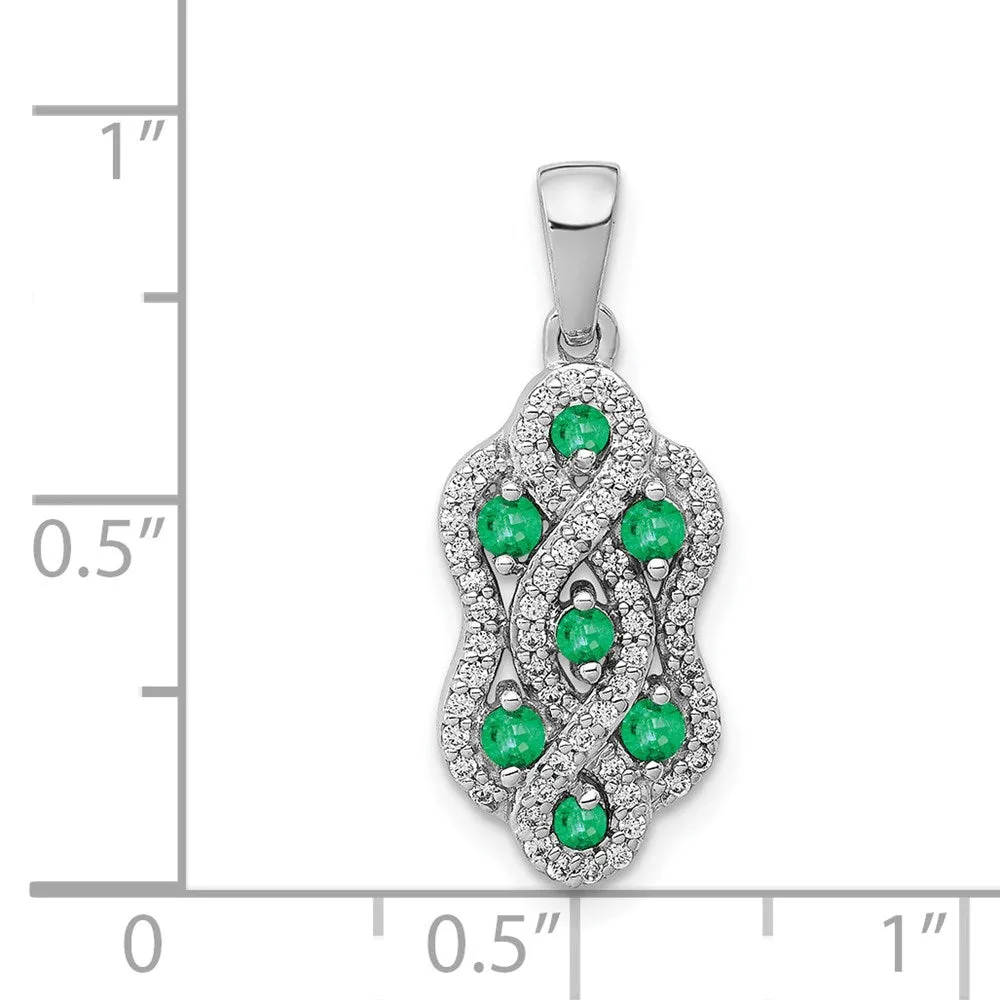 14k White Gold Twist Diamond and Emerald Fancy Pendant