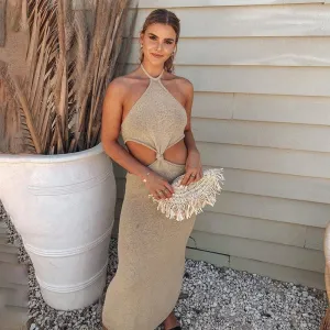 2021 Sexy Vacation Outfits Knitted Halter Maxi Dresses