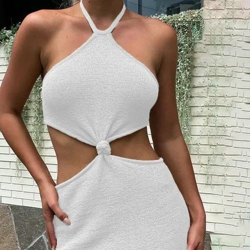 2021 Sexy Vacation Outfits Knitted Halter Maxi Dresses