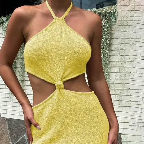 2021 Sexy Vacation Outfits Knitted Halter Maxi Dresses