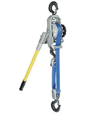 322DB Little Mule 1.5 Ton Lineman Strap Hoist w/ Long Handle and Hot Stick Rings