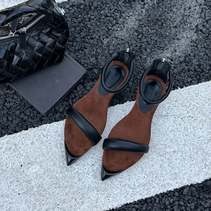 ADVBRIDGE  -  Sandals Women 2025 Simple Style One-strap Sandals FOr Girls Women Casual Slides Back Zip Cover Flat Wedges Heels Shoes Sandalias