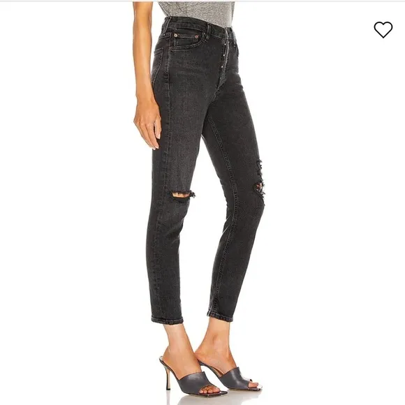 AGOLDE Nico High Rise Ankle Skinny Jeans Cassette Black Distressed Size 30 12