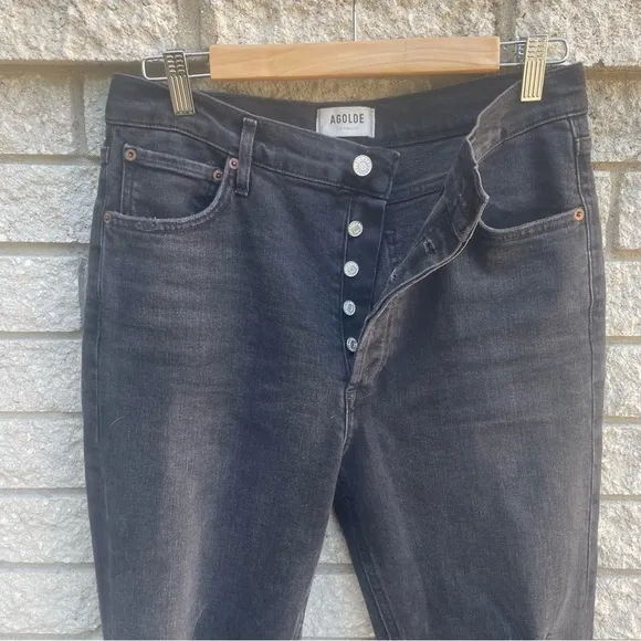 AGOLDE Nico High Rise Ankle Skinny Jeans Cassette Black Distressed Size 30 12
