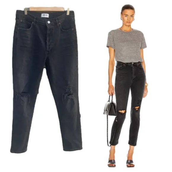 AGOLDE Nico High Rise Ankle Skinny Jeans Cassette Black Distressed Size 30 12