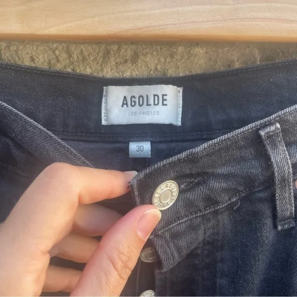 AGOLDE Nico High Rise Ankle Skinny Jeans Cassette Black Distressed Size 30 12