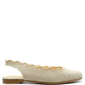 Andanines Gold Linen Heart Crochet Slingback