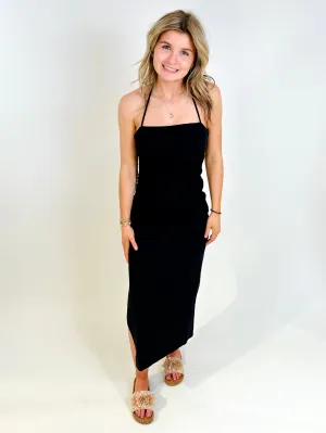 Athena Halter Dress Midi Black