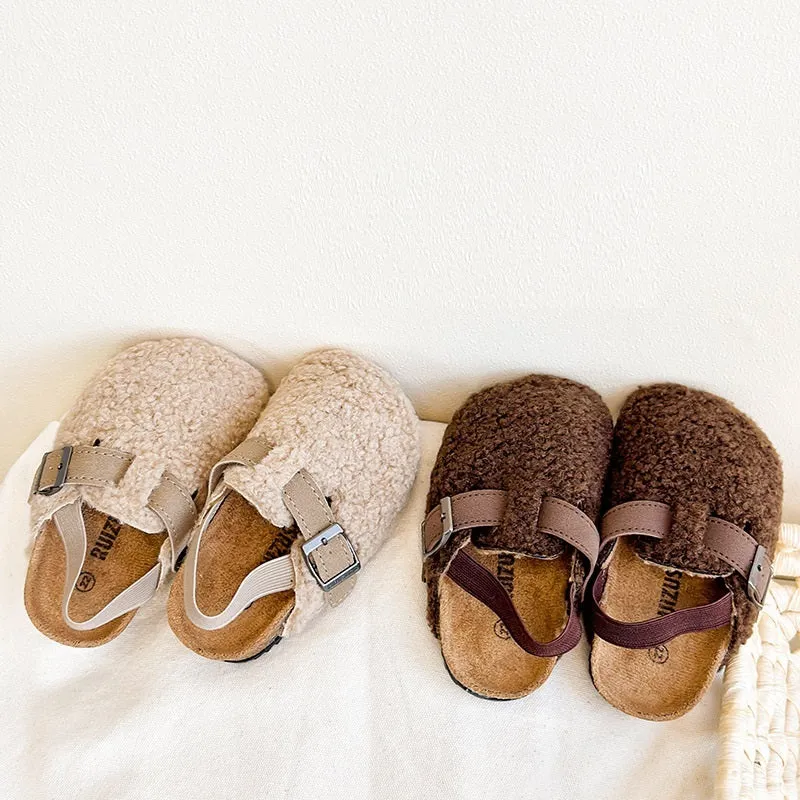 Autumn And Winter New Boys And Girls Lamb Wool Half Slippers Outer Wear