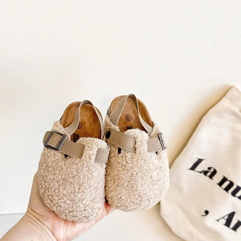 Autumn And Winter New Boys And Girls Lamb Wool Half Slippers Outer Wear
