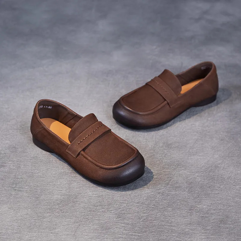 Babakud Women Spring Handmade Genuine Leather Vintage Flats with Soft Sole