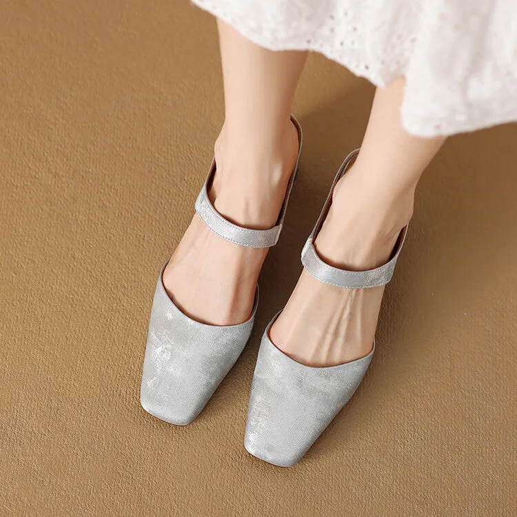 Beige Grey Black Square Toe Strap Mules #001148