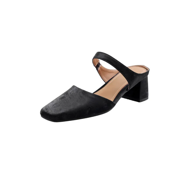 Beige Grey Black Square Toe Strap Mules #001148