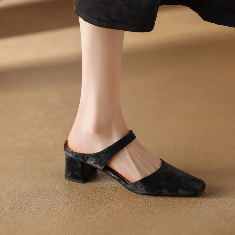 Beige Grey Black Square Toe Strap Mules #001148