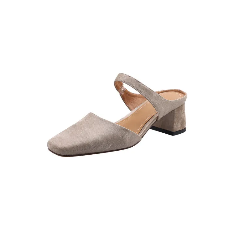 Beige Grey Black Square Toe Strap Mules #001148