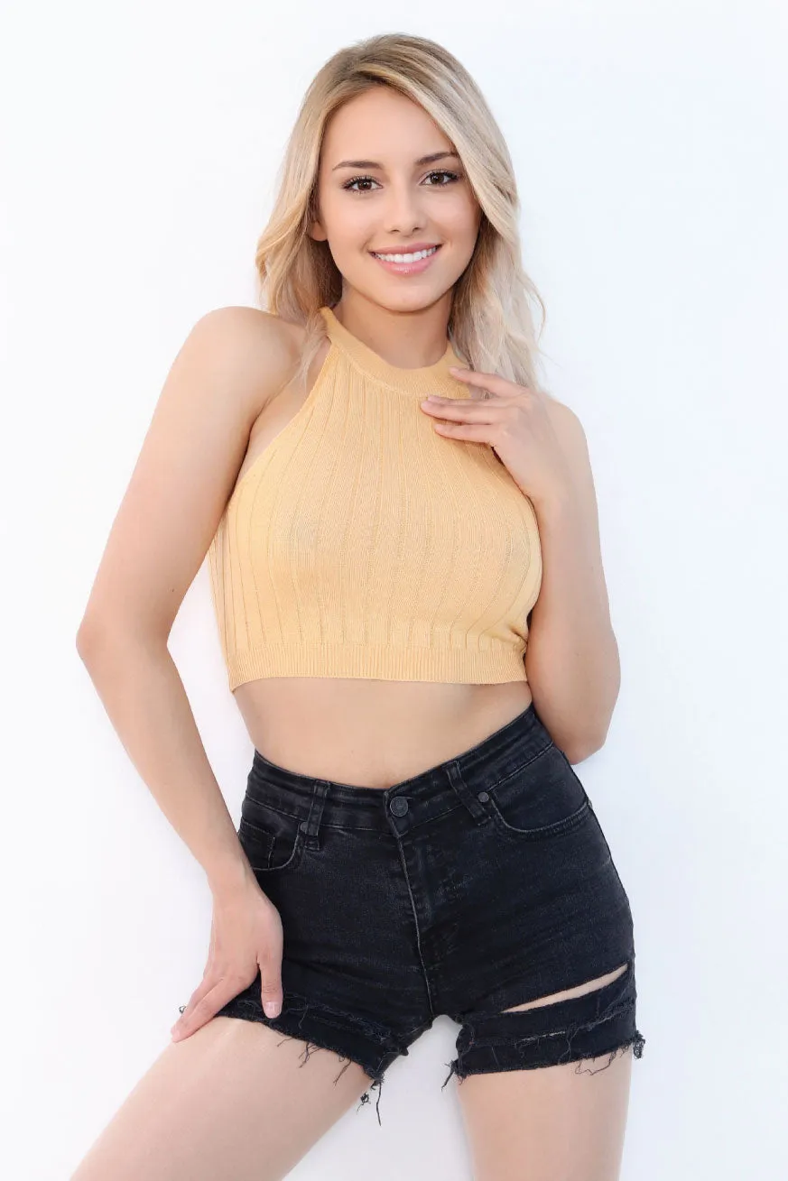 Beje Knitted Rib Sexy Tank Top