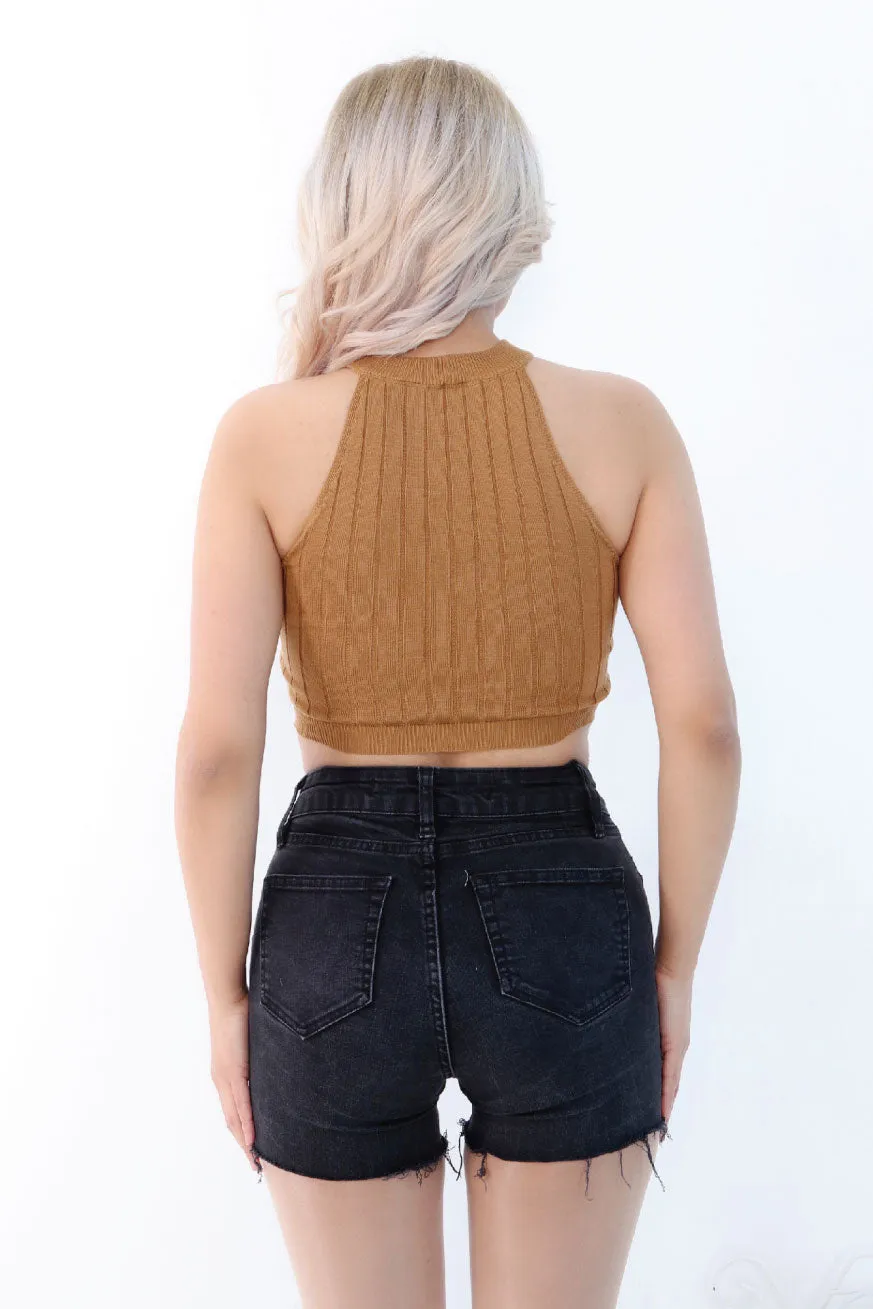 Beje Knitted Rib Sexy Tank Top