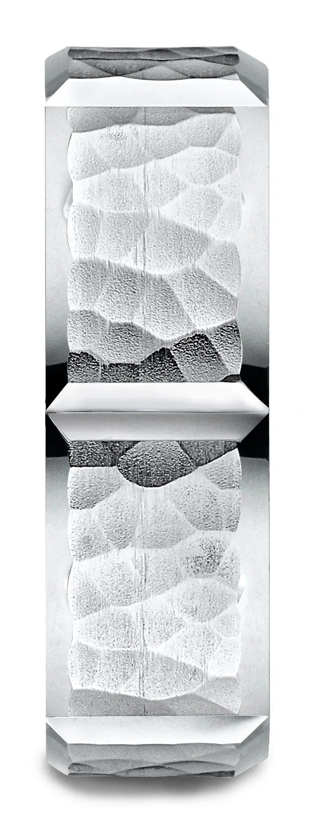 Benchmark 10k White Gold 7mm Comfort-Fit Hammered Finish Grooved Carved Design Band, (Sizes 4-15)