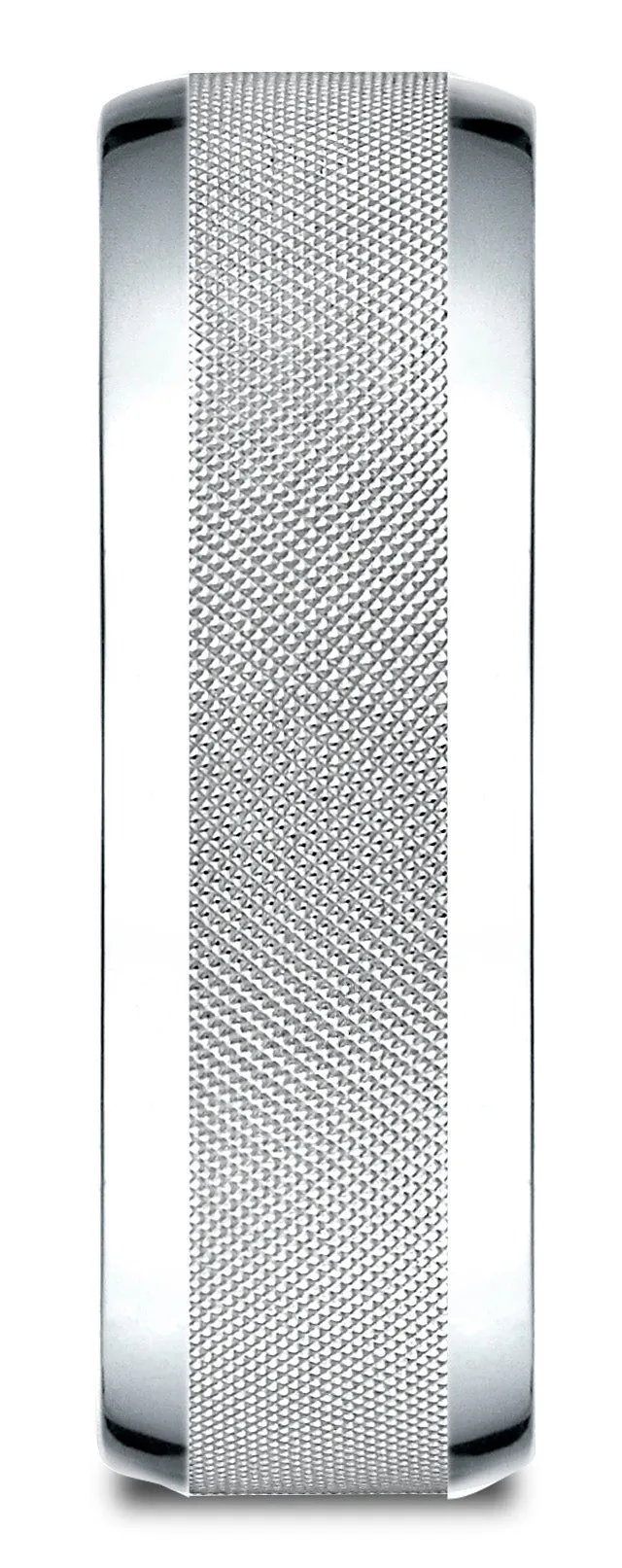 Benchmark 10k White Gold 7mm Comfort-Fit High Polish Round Edge Cross Hatch Center Design Band,(Size 4-15)
