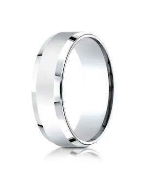Benchmark 10k White Gold 7mm Comfort-Fit High Polished Carved Design Band, (Sizes 4-15)