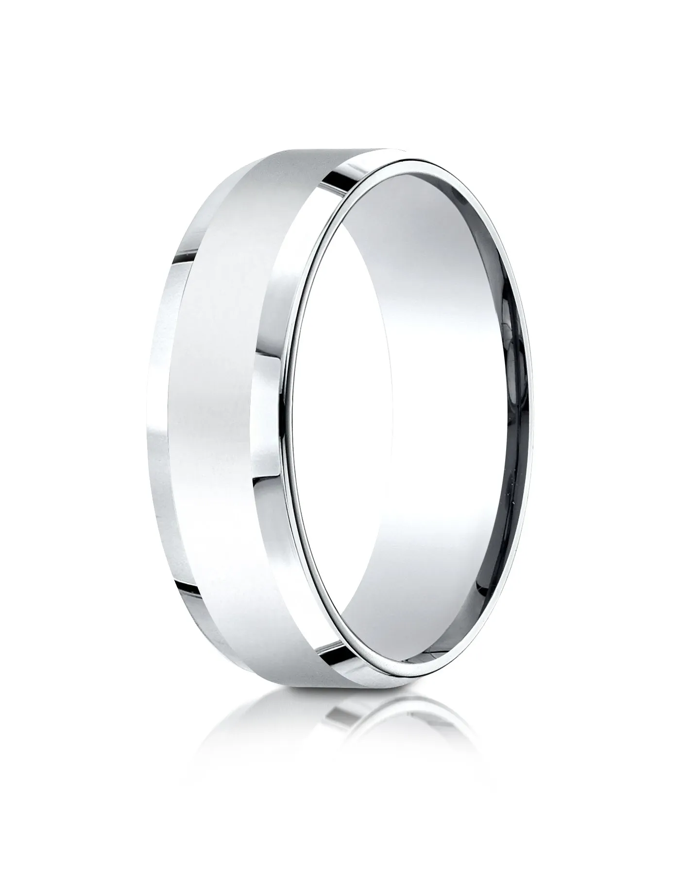Benchmark 10k White Gold 7mm Comfort-Fit High Polished Carved Design Band, (Sizes 4-15)