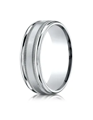 Benchmark 10k White Gold 7mm Comfort-Fit Satin Finish Center w/ Milgrain Round Edge Band,(4-15)