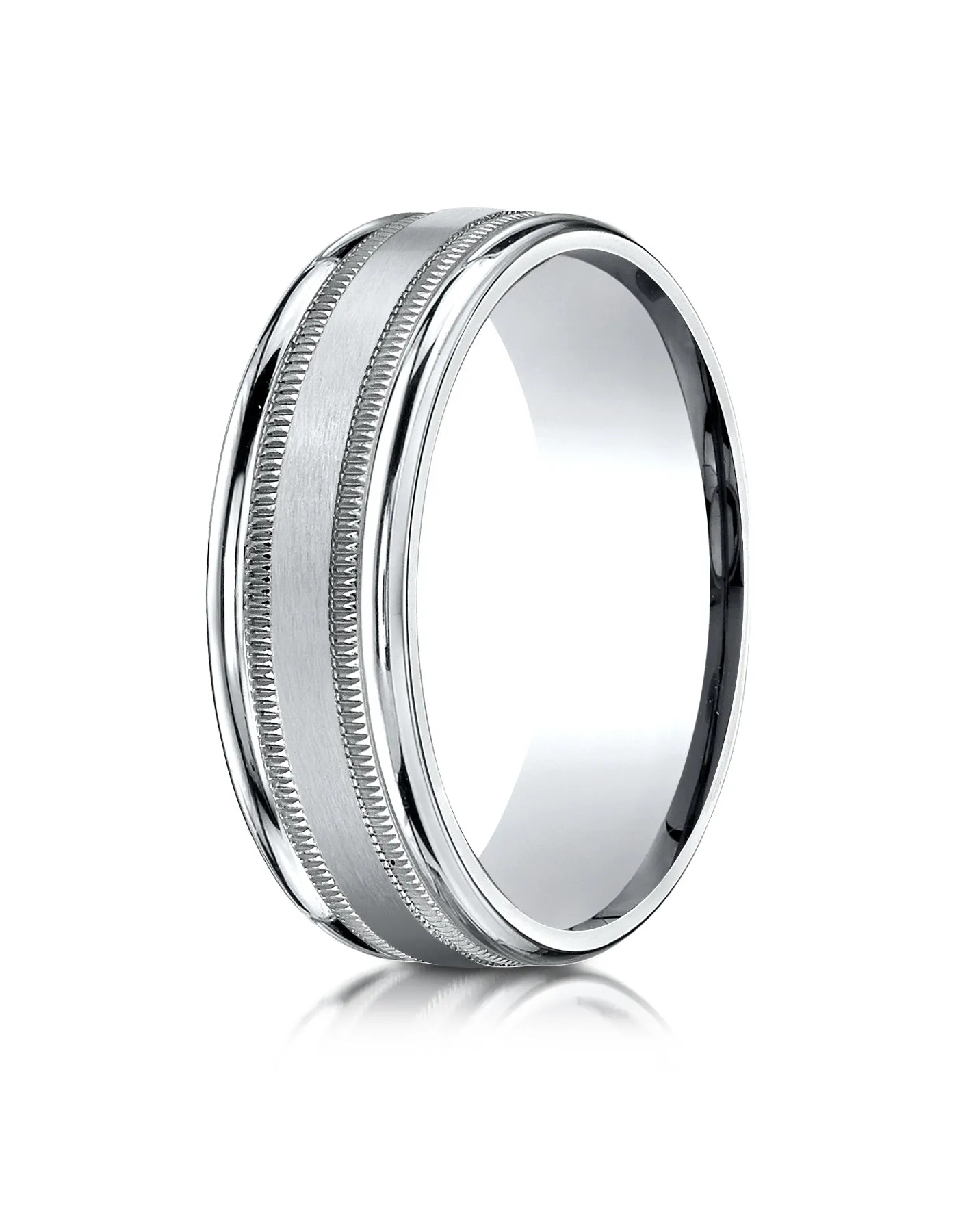 Benchmark 10k White Gold 7mm Comfort-Fit Satin Finish Center w/ Milgrain Round Edge Band,(4-15)