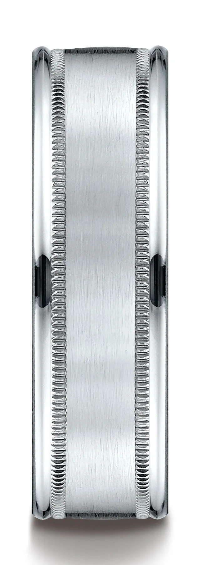 Benchmark 10k White Gold 7mm Comfort-Fit Satin Finish Center w/ Milgrain Round Edge Band,(4-15)