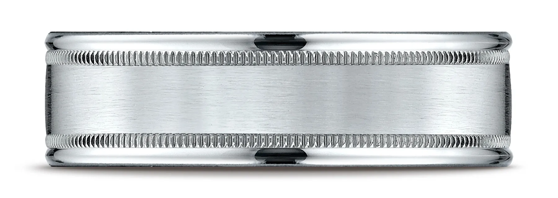Benchmark 10k White Gold 7mm Comfort-Fit Satin Finish Center w/ Milgrain Round Edge Band,(4-15)