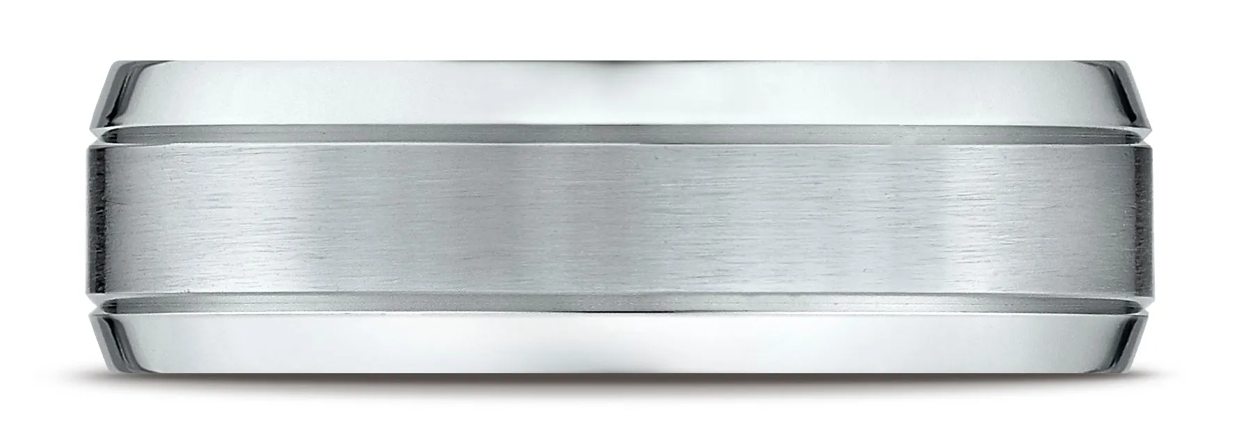 Benchmark 10k White Gold 7mm Comfort-Fit Satin-Finished High Polish Beveled Edge Carved Design Band (4-15)