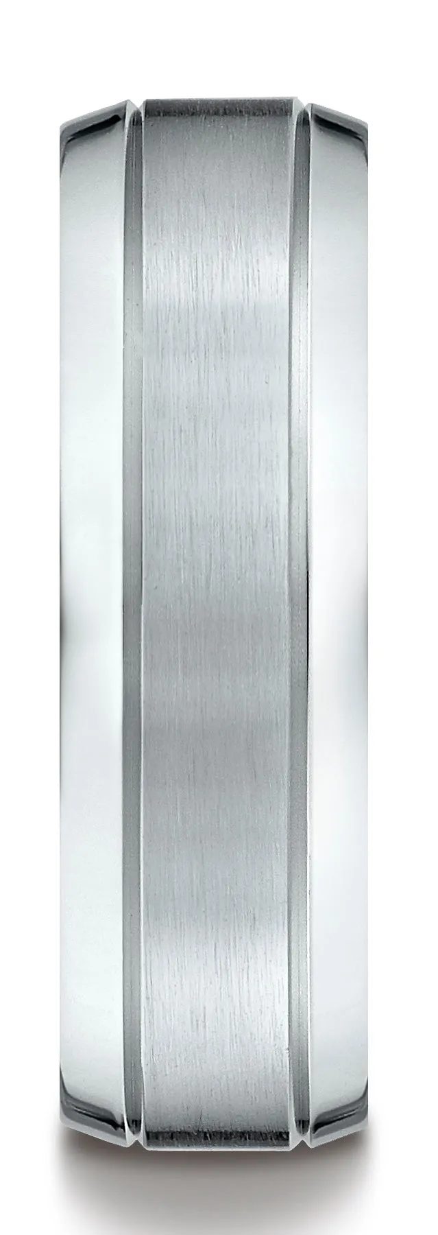 Benchmark 10k White Gold 7mm Comfort-Fit Satin-Finished High Polish Beveled Edge Carved Design Band (4-15)