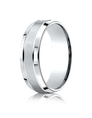 Benchmark 10k White Gold 7mm Comfort-Fit Satin-Finished High Polish Beveled Edge Carved Design Band (4-15)