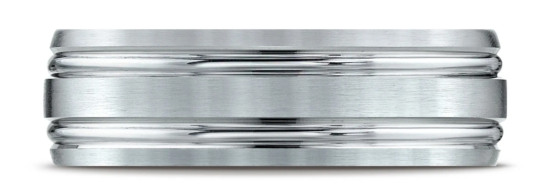 Benchmark 10k White Gold 7mm Comfort-Fit Satin-Finished w/ Parallel Grooves Carved Design Band (Sizes 4-15)