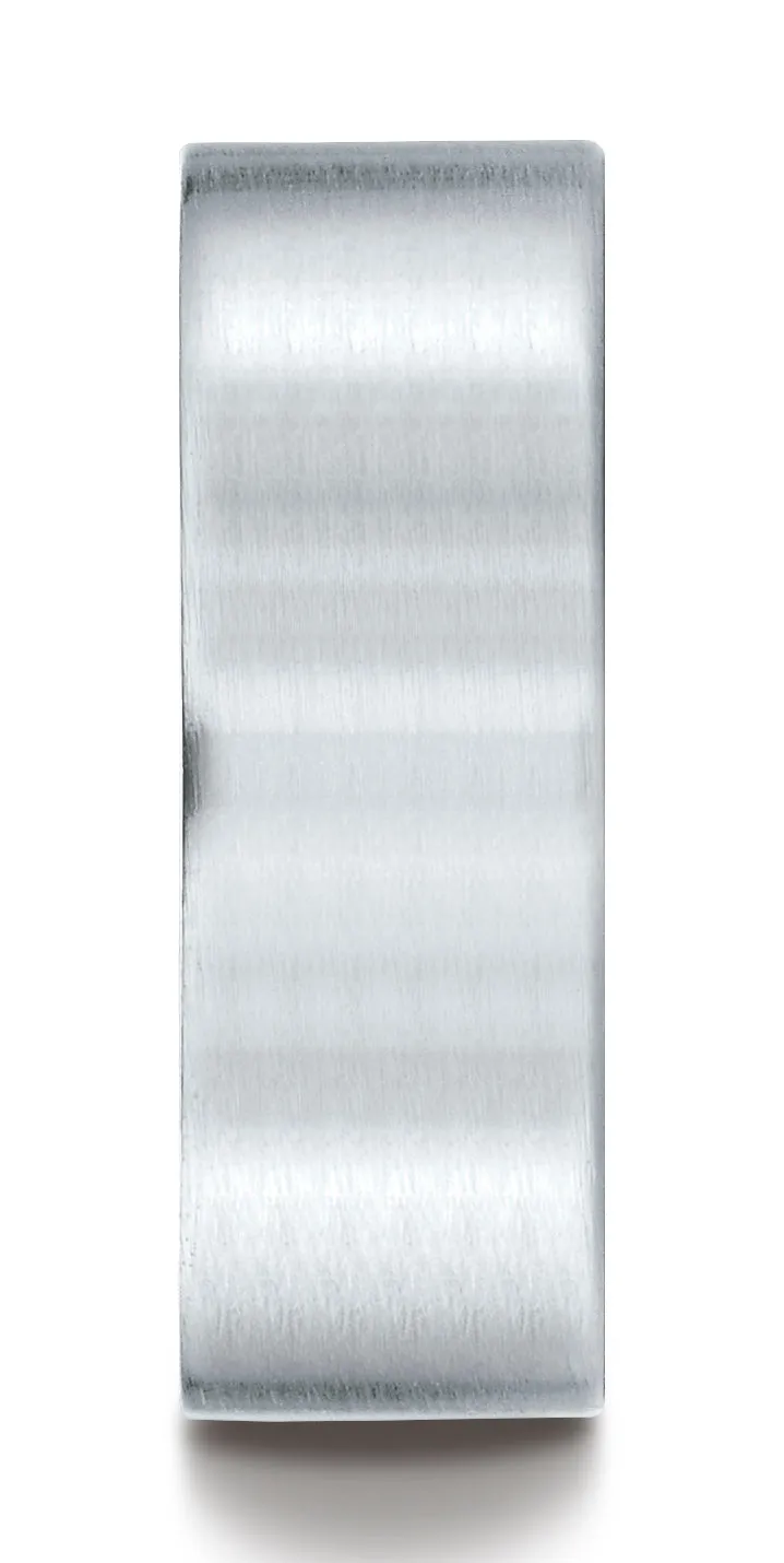 Benchmark 10K White Gold 8mm Comfort-Fit Satin-Finished Carved Design Wedding Band Ring (Sizes 4 - 15 )