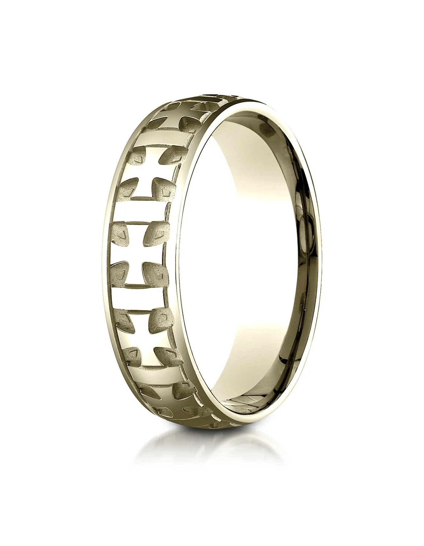Benchmark 10K Yellow Gold 6mm Comfort-Fit Gaelic Cross Carved Design Wedding Band Ring (Sizes 4 - 15 )