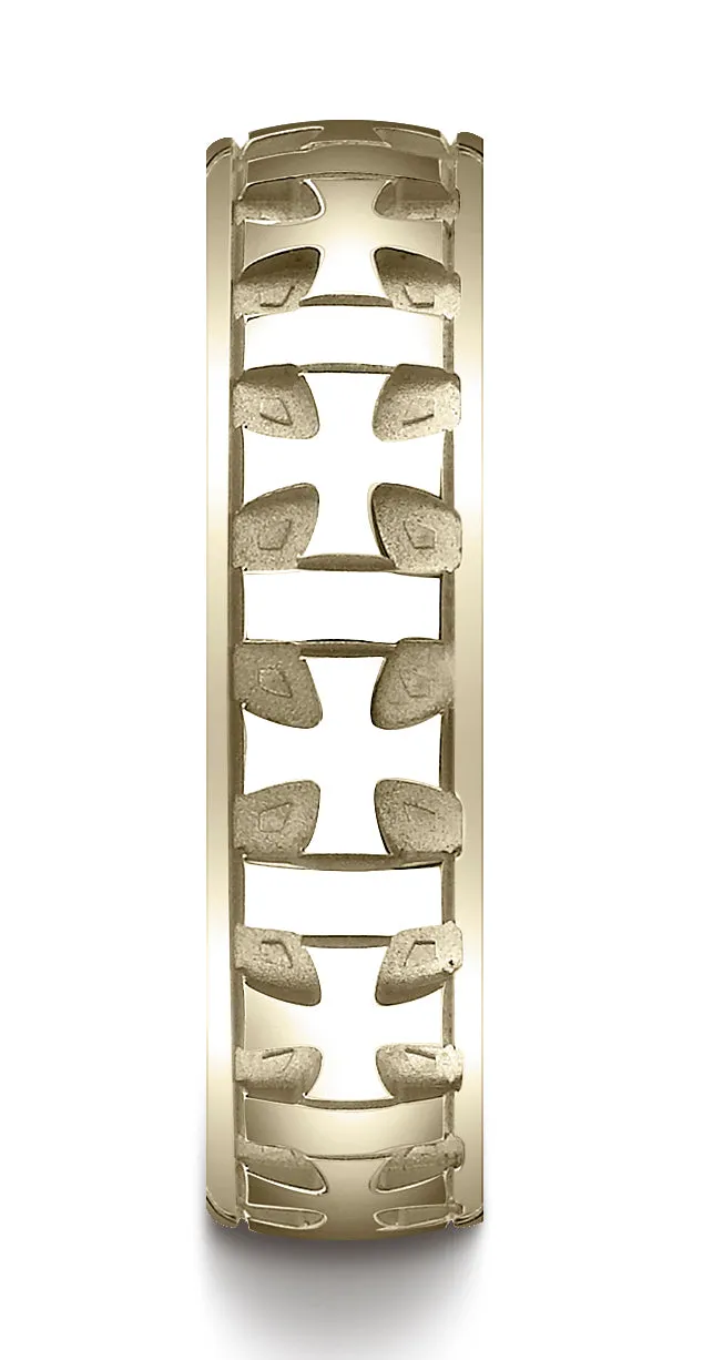Benchmark 10K Yellow Gold 6mm Comfort-Fit Gaelic Cross Carved Design Wedding Band Ring (Sizes 4 - 15 )