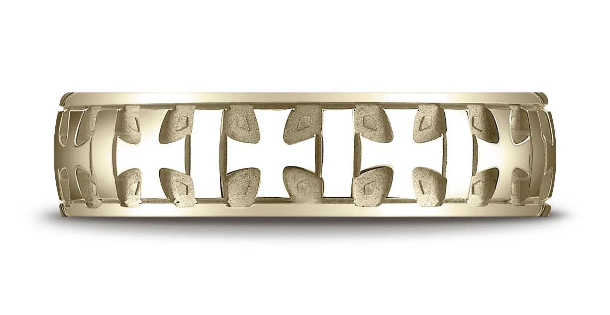 Benchmark 10K Yellow Gold 6mm Comfort-Fit Gaelic Cross Carved Design Wedding Band Ring (Sizes 4 - 15 )