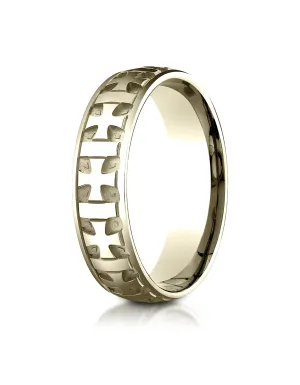 Benchmark 10K Yellow Gold 6mm Comfort-Fit Gaelic Cross Carved Design Wedding Band Ring (Sizes 4 - 15 )