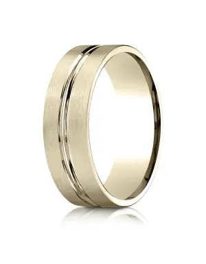 Benchmark 10k Yellow Gold 7mm Comfort-Fit Satin-Finish w/ High Polish Center Cut Carved Design Band,(4-15)