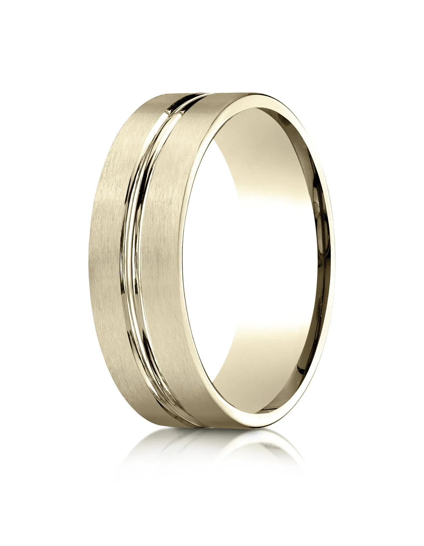 Benchmark 10k Yellow Gold 7mm Comfort-Fit Satin-Finish w/ High Polish Center Cut Carved Design Band,(4-15)