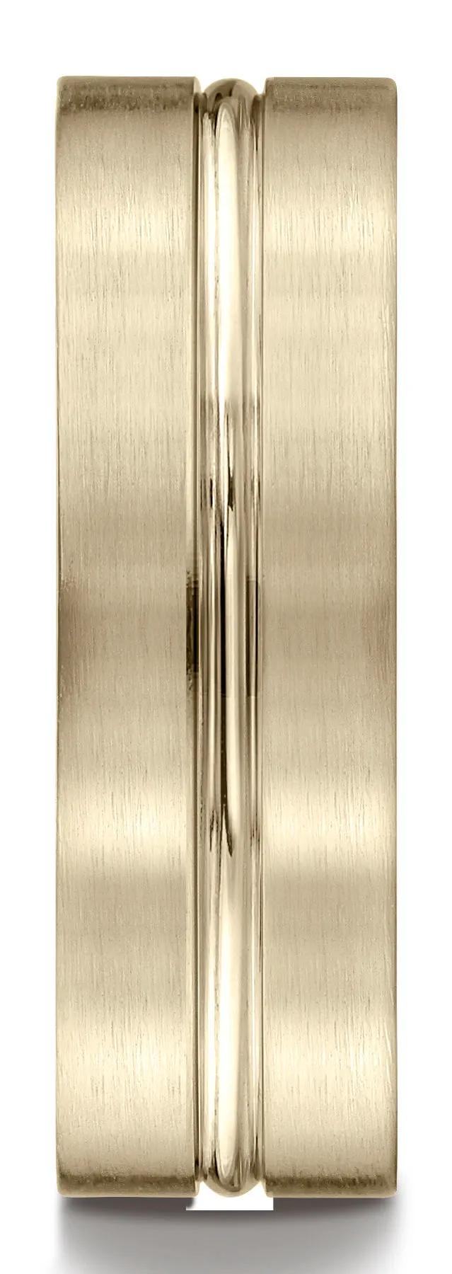 Benchmark 10k Yellow Gold 7mm Comfort-Fit Satin-Finish w/ High Polish Center Cut Carved Design Band,(4-15)