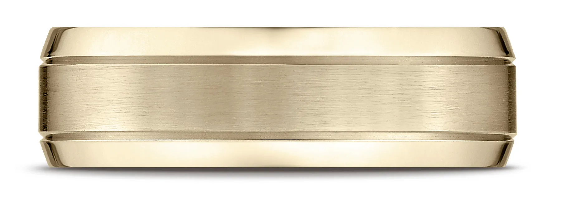 Benchmark 10k Yellow Gold 7mm Comfort-Fit Satin-Finished High Polish Beveled Edge Carved Design Band