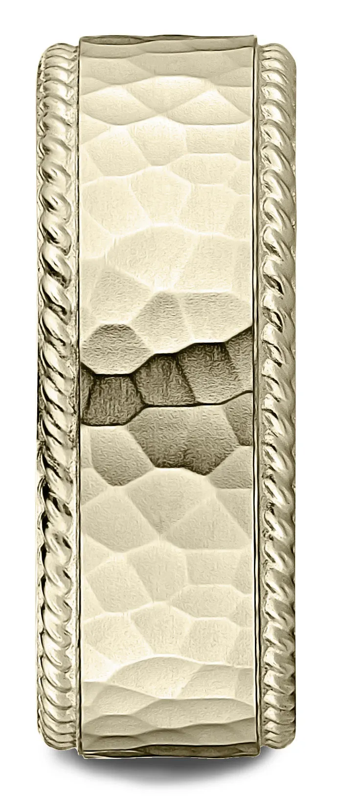 Benchmark 10k Yellow Gold 8mm Comfort-Fit Rope Edge Hammered Finish Design Band, (Sizes 4-15)