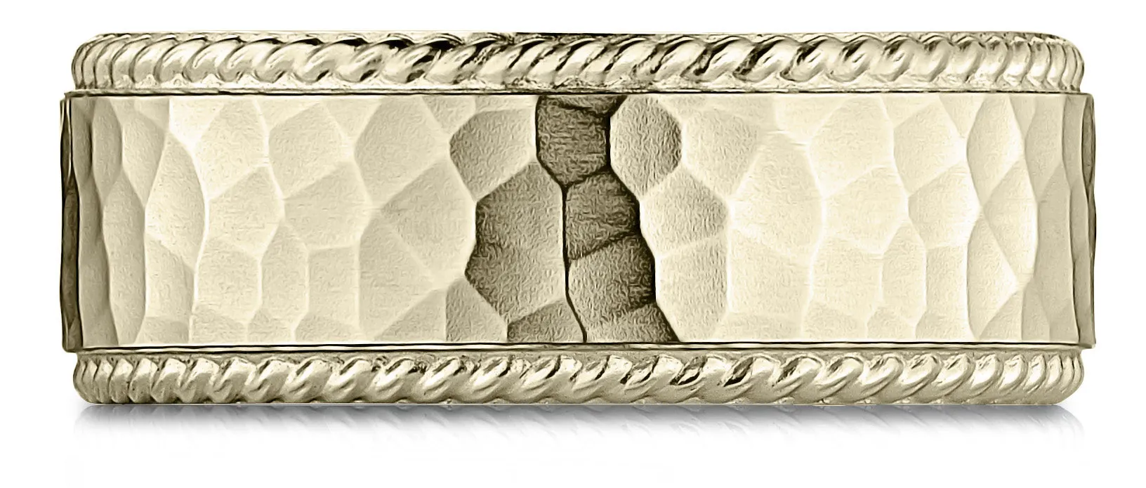 Benchmark 10k Yellow Gold 8mm Comfort-Fit Rope Edge Hammered Finish Design Band, (Sizes 4-15)