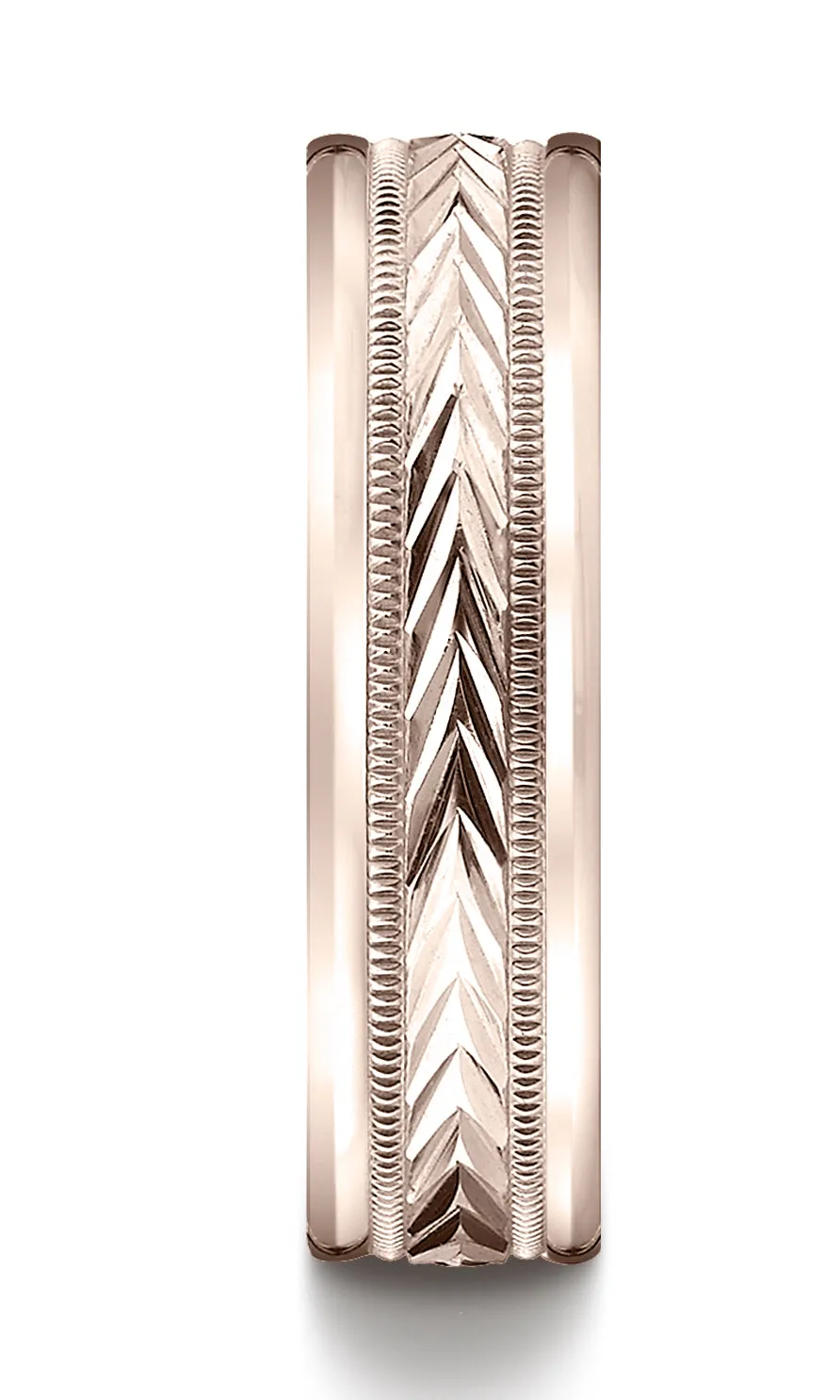 Benchmark 14K Rose Gold 6mm Comfort-Fit Harvest of Love Round Edge Carved Design Wedding Band Ring