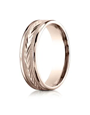 Benchmark 14K Rose Gold 6mm Comfort-Fit Harvest of Love Round Edge Carved Design Wedding Band Ring