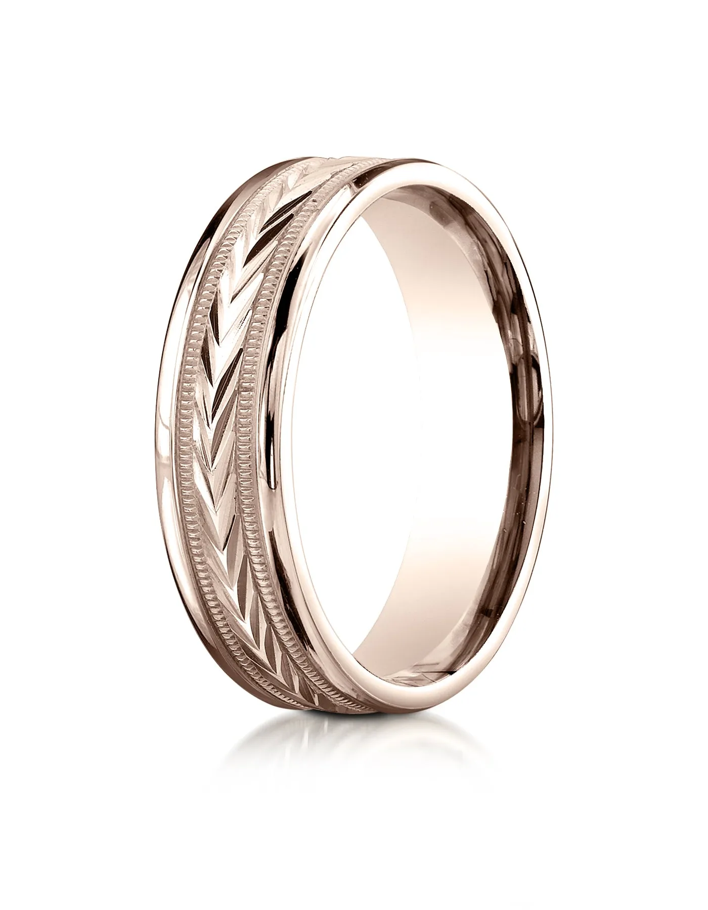 Benchmark 14K Rose Gold 6mm Comfort-Fit Harvest of Love Round Edge Carved Design Wedding Band Ring